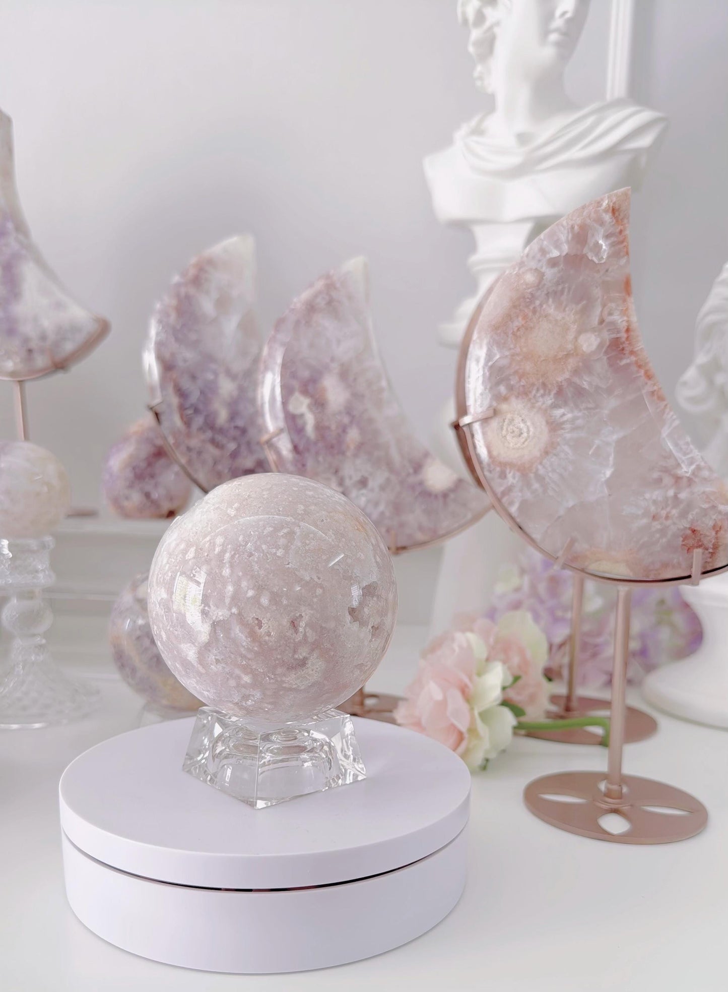 Druzy Pink Purple Flower Agate Sphere