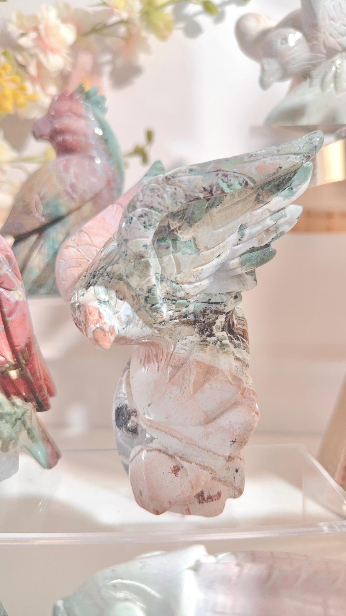 Unicorn and Ocean Jasper animal carvings