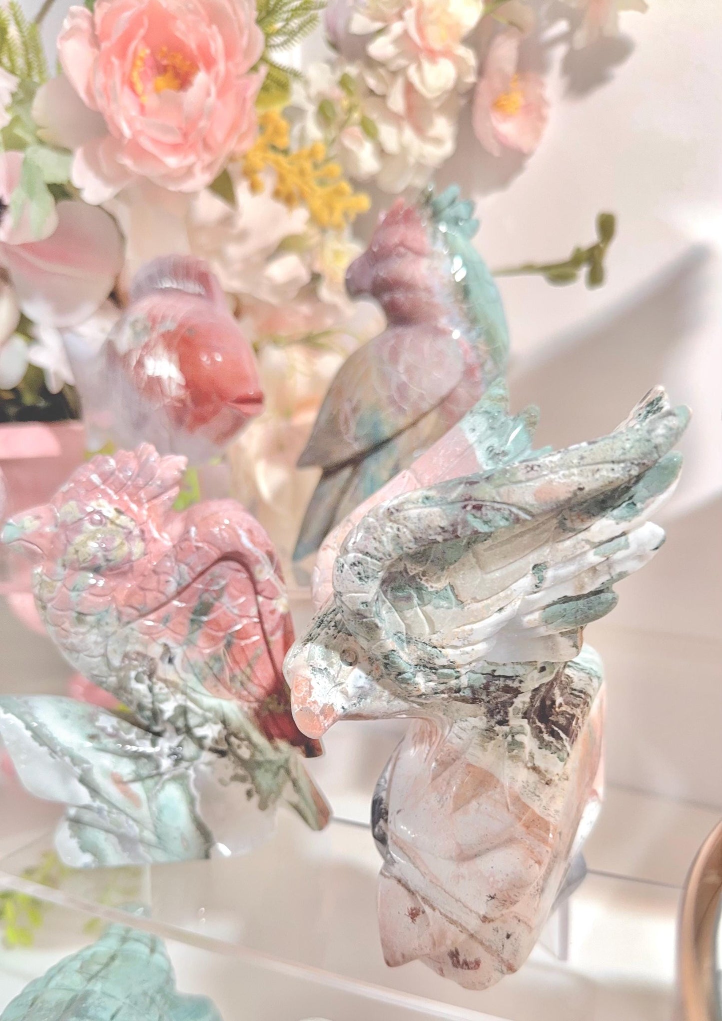 Unicorn and Ocean Jasper animal carvings