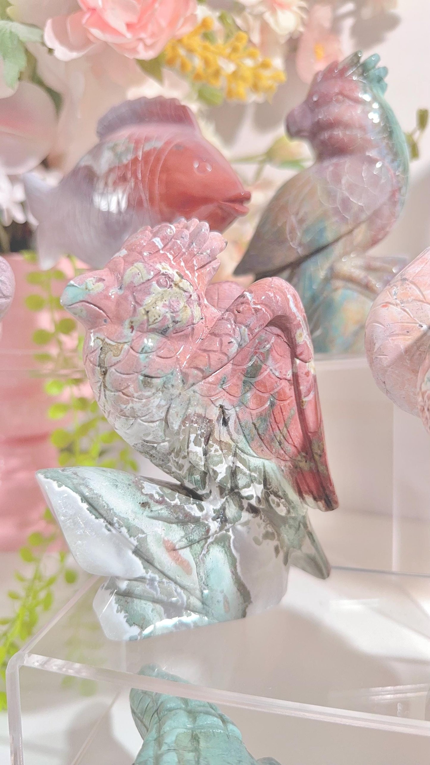 Unicorn and Ocean Jasper animal carvings