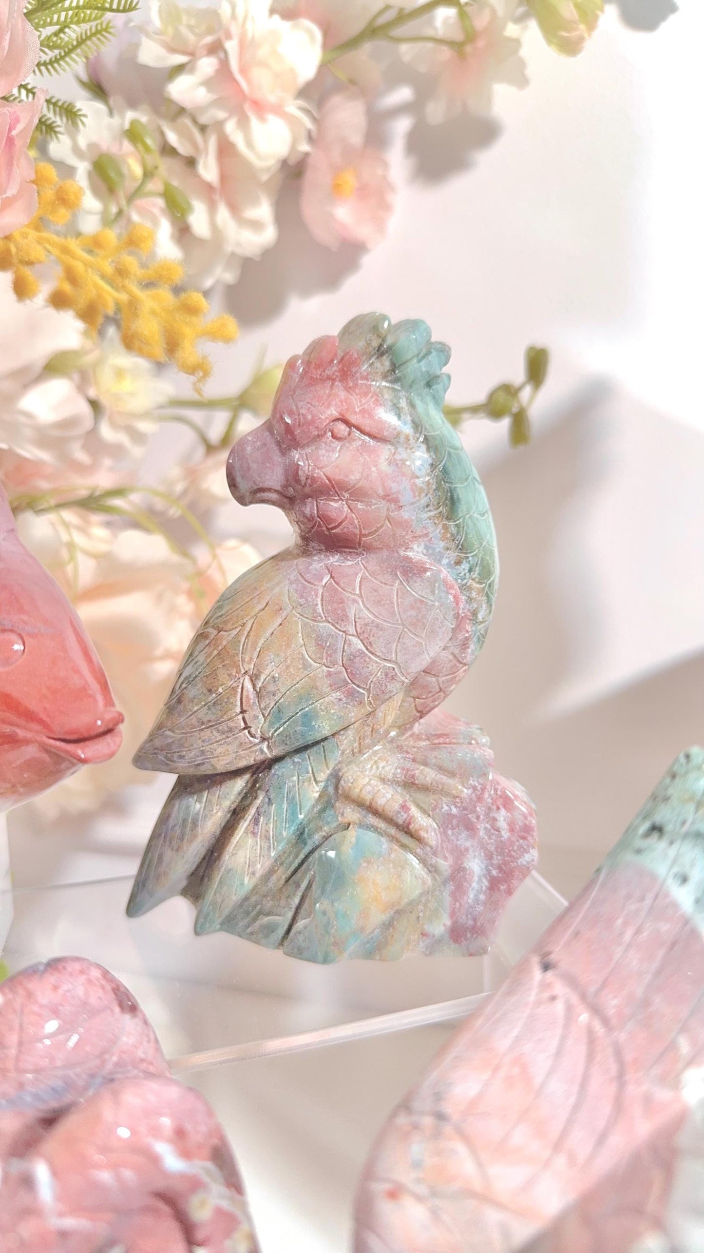 Unicorn and Ocean Jasper animal carvings