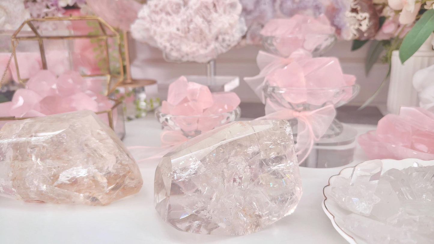 Gemmy Rose Quartz freeforms in assorted tray