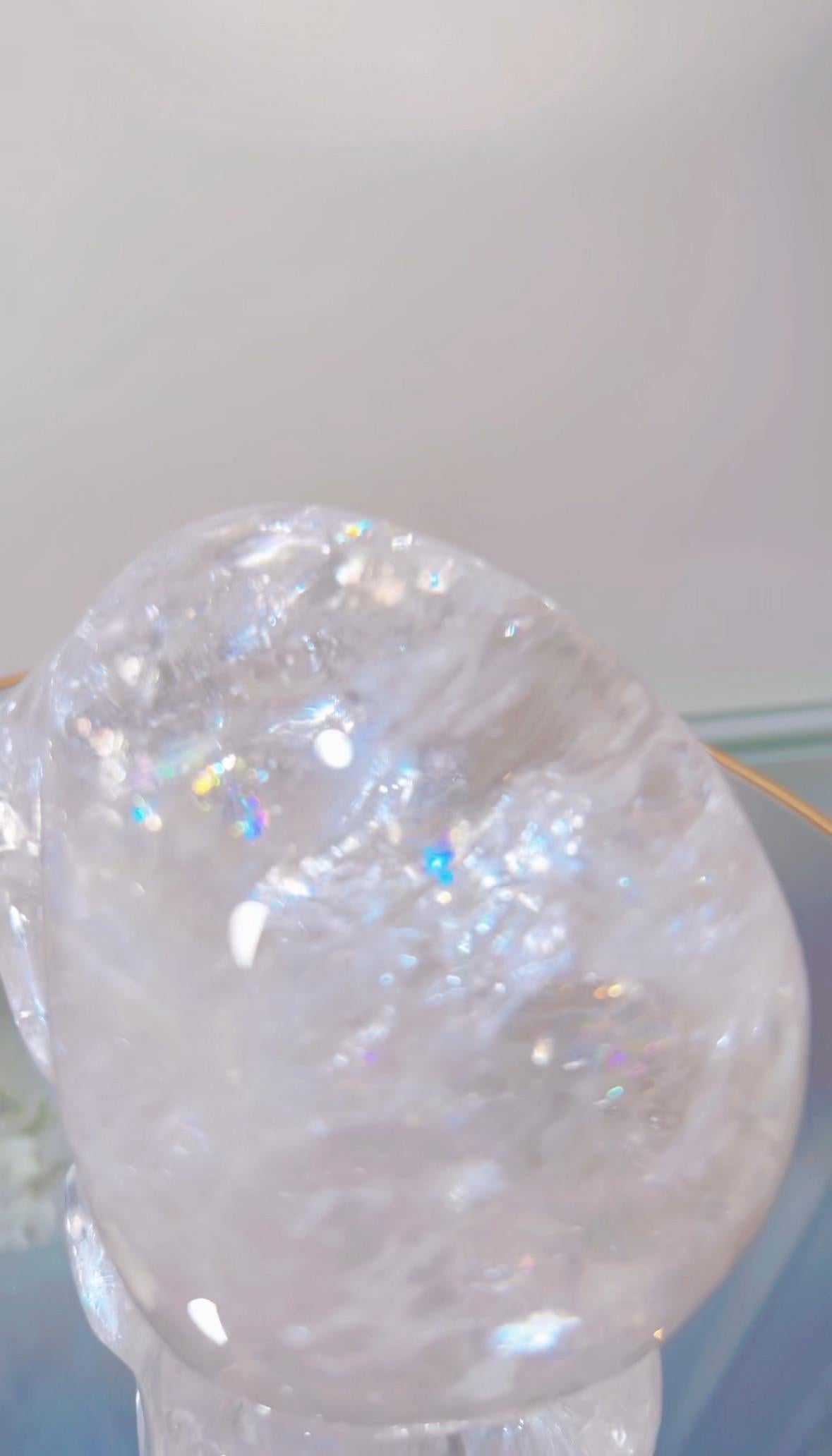 Clear Quartz Skull Carving: Rainbow Crystal Collector's Piece