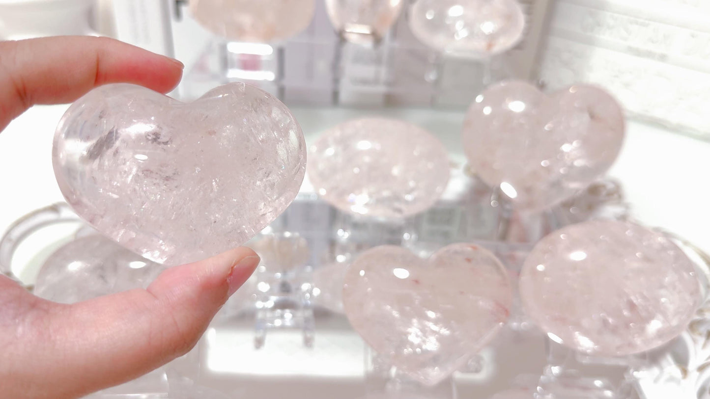 Rare Pink Azeztulite in Palms and Hearts- Blush Pink & Clear