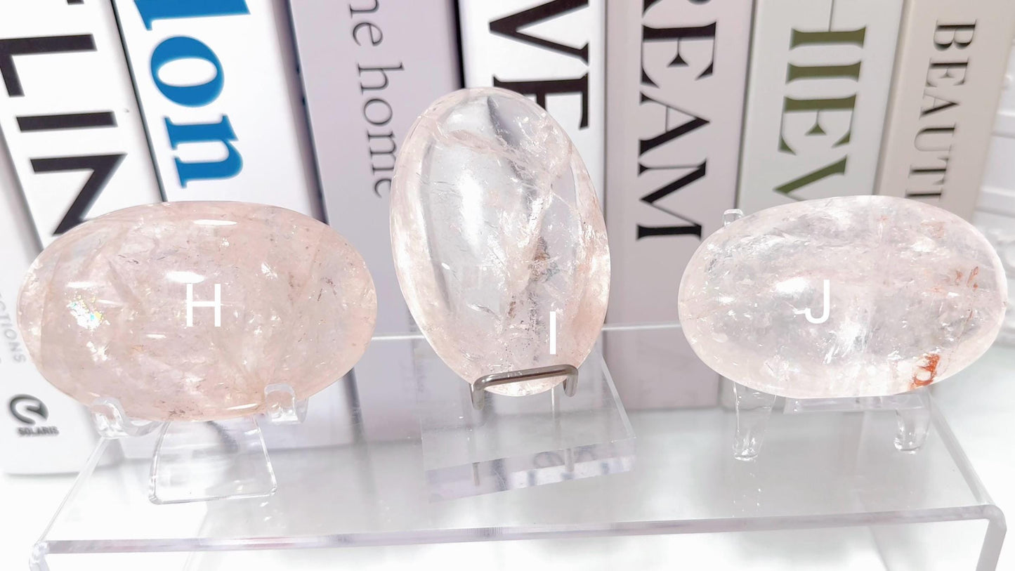 Rare Pink Azeztulite in Palms and Hearts- Blush Pink & Clear