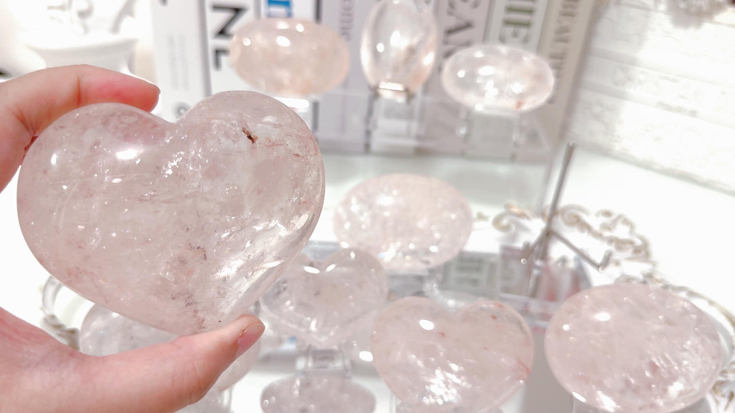 Rare Pink Azeztulite in Palms and Hearts- Blush Pink & Clear