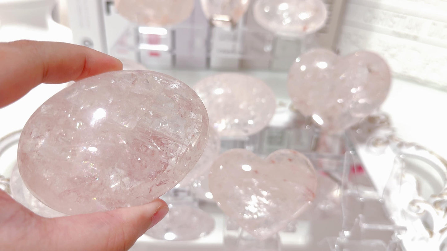 Rare Pink Azeztulite in Palms and Hearts- Blush Pink & Clear