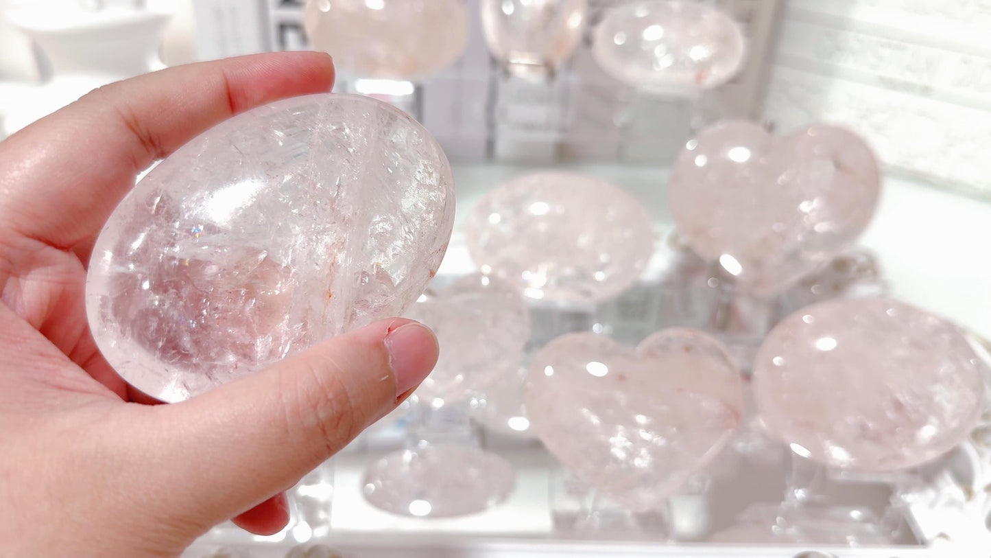 Rare Pink Azeztulite in Palms and Hearts- Blush Pink & Clear