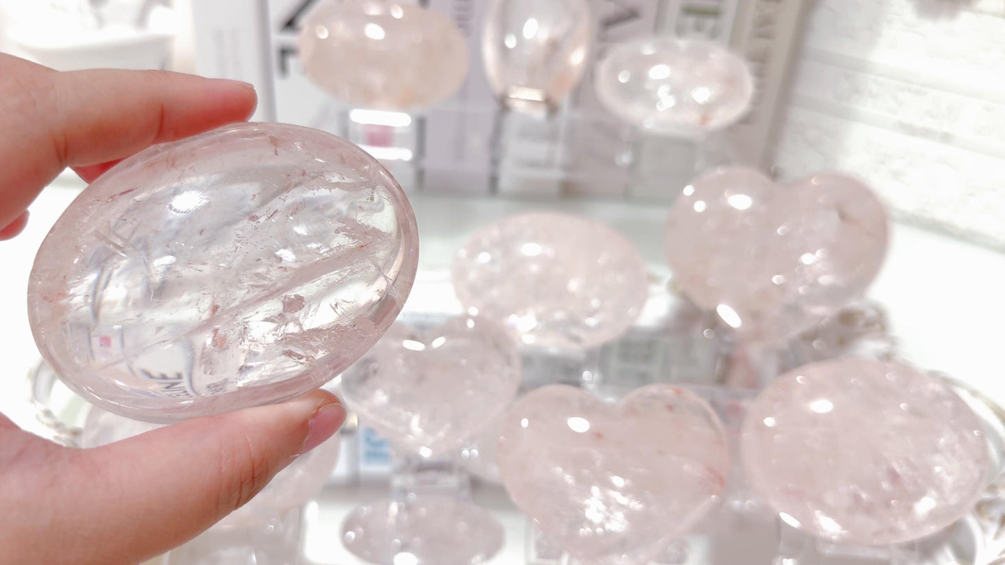 Rare Pink Azeztulite in Palms and Hearts- Blush Pink & Clear