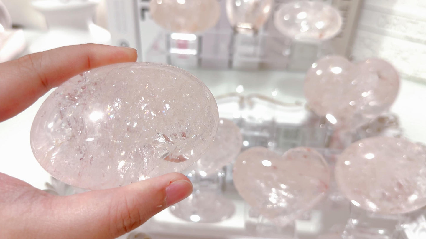 Rare Pink Azeztulite in Palms and Hearts- Blush Pink & Clear
