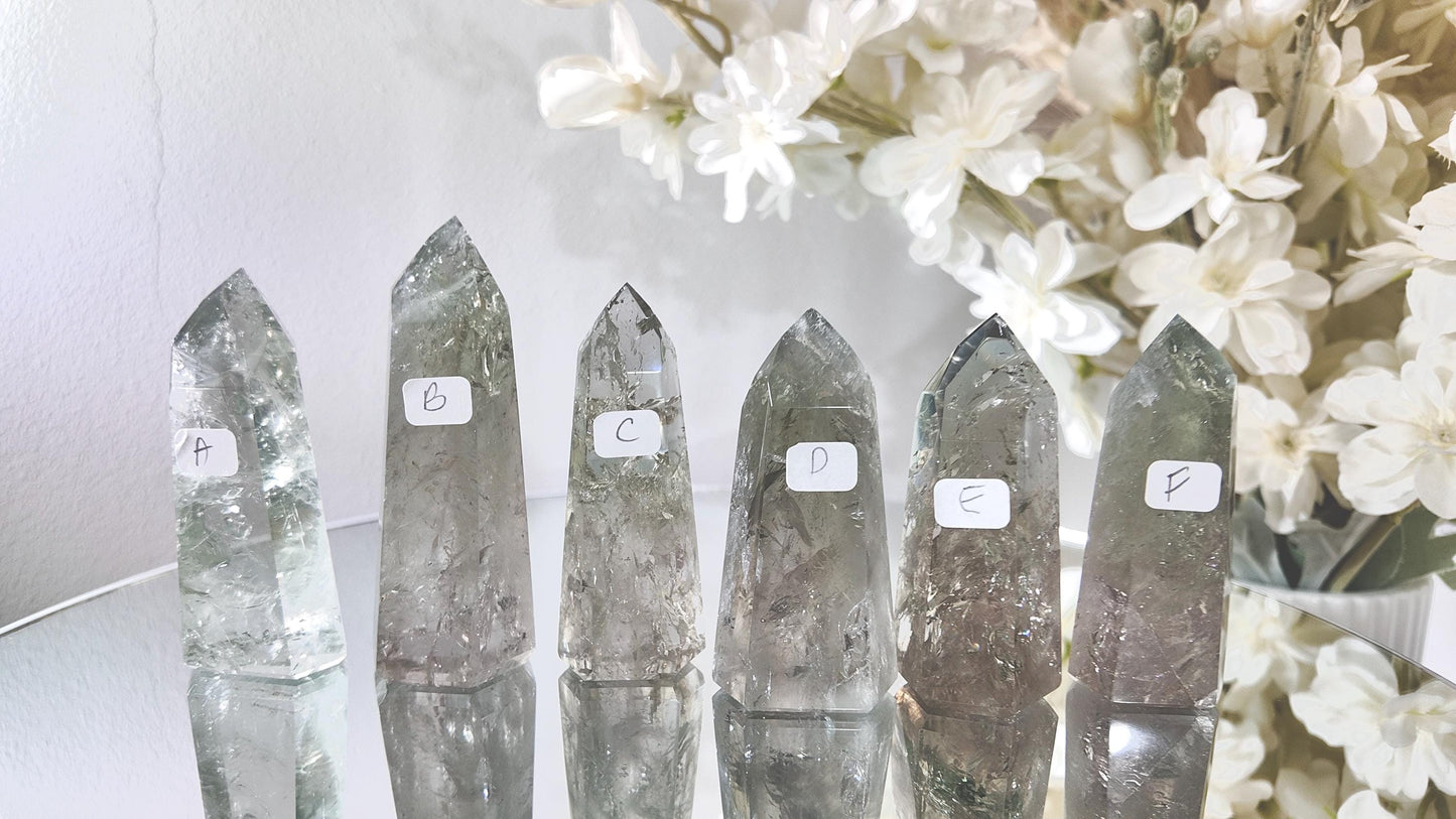 Prasiolite Tower: Green Amethyst Crystal for Heart Chakra