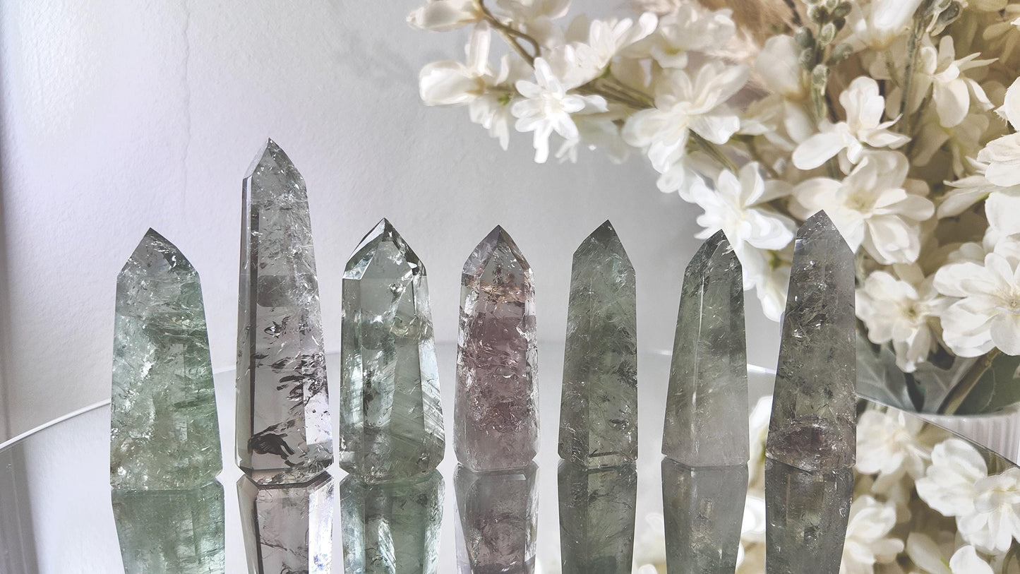 Prasiolite Tower: Green Amethyst Crystal for Heart Chakra