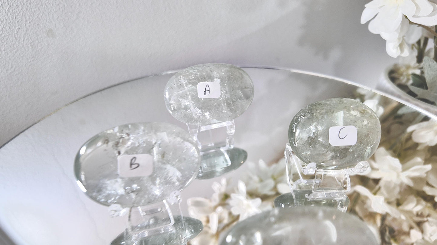 Prasiolite palm stones