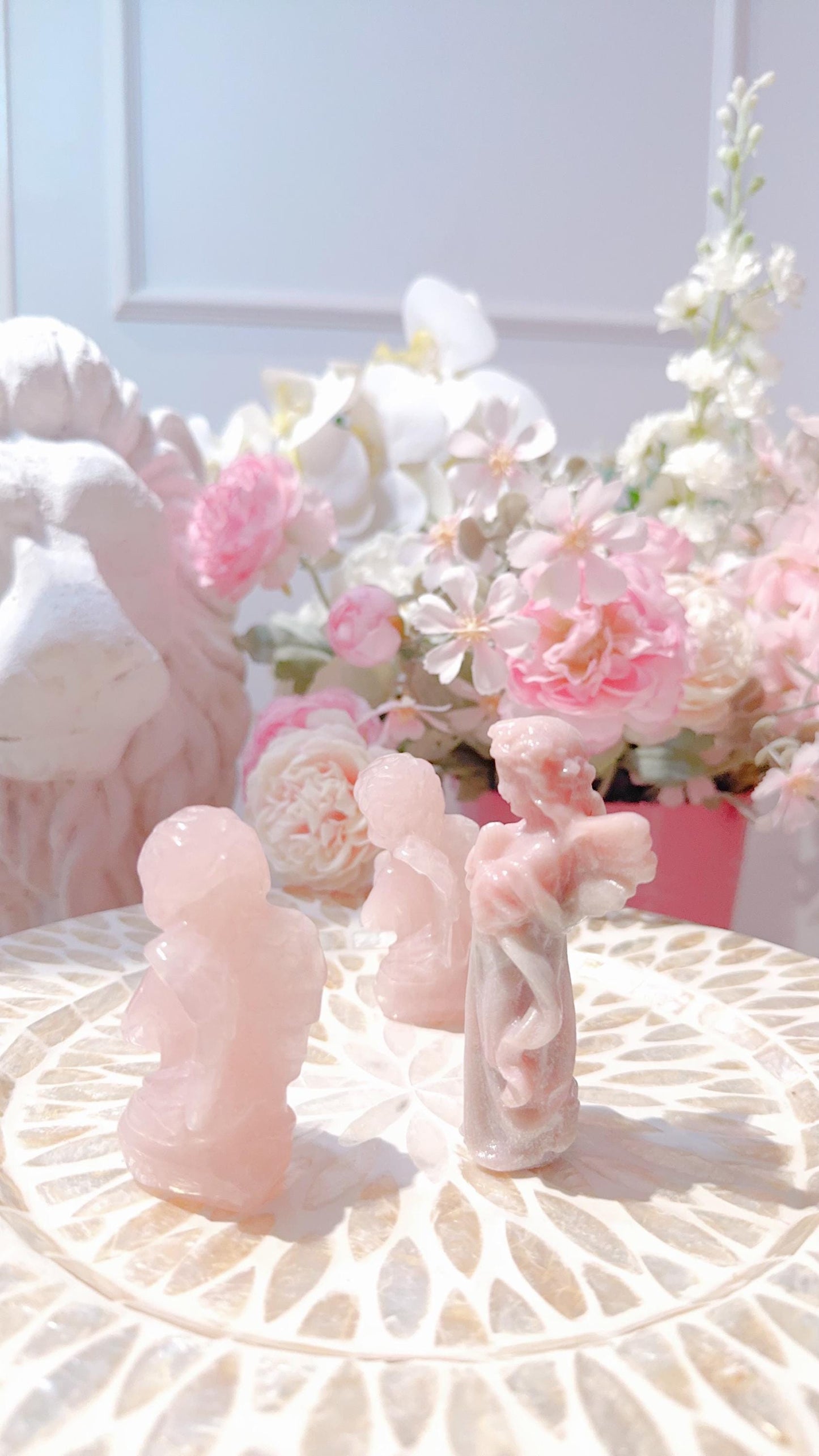 Angels Carvings set- Pink Opal and Rose Quartz.