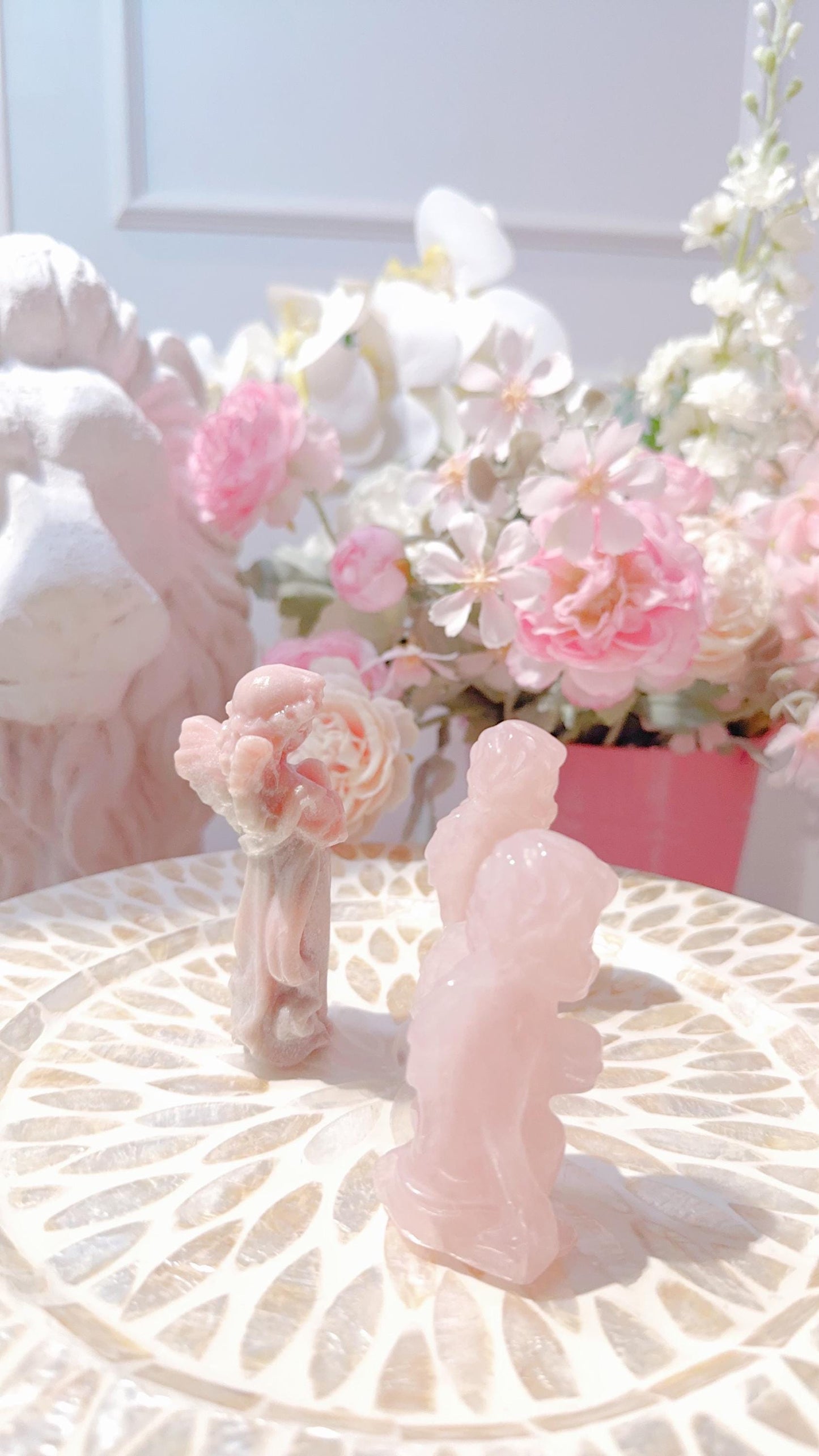 Angels Carvings set- Pink Opal and Rose Quartz.