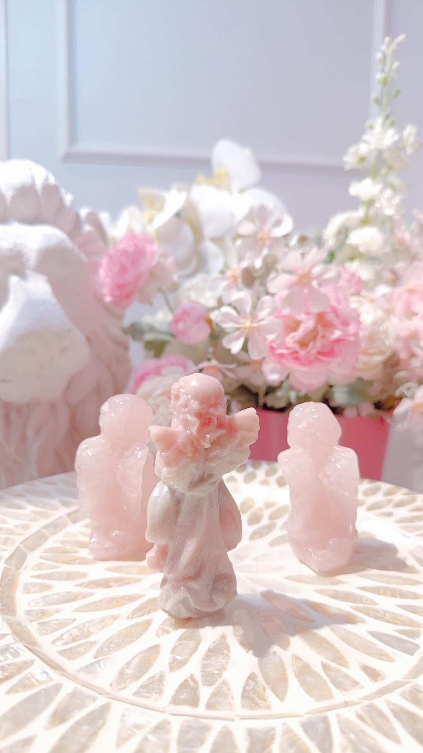 Angels Carvings set- Pink Opal and Rose Quartz.