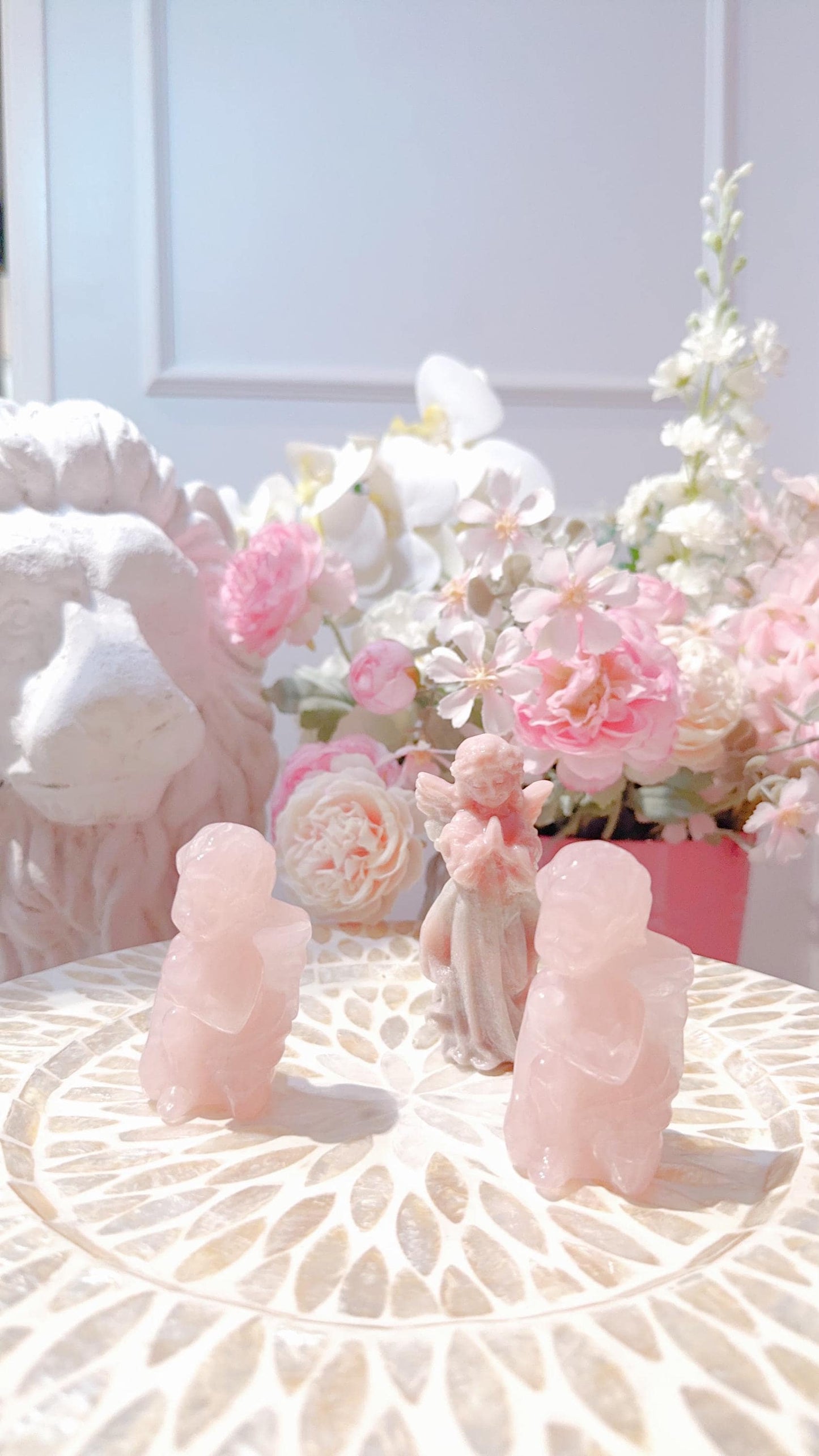 Angels Carvings set- Pink Opal and Rose Quartz.