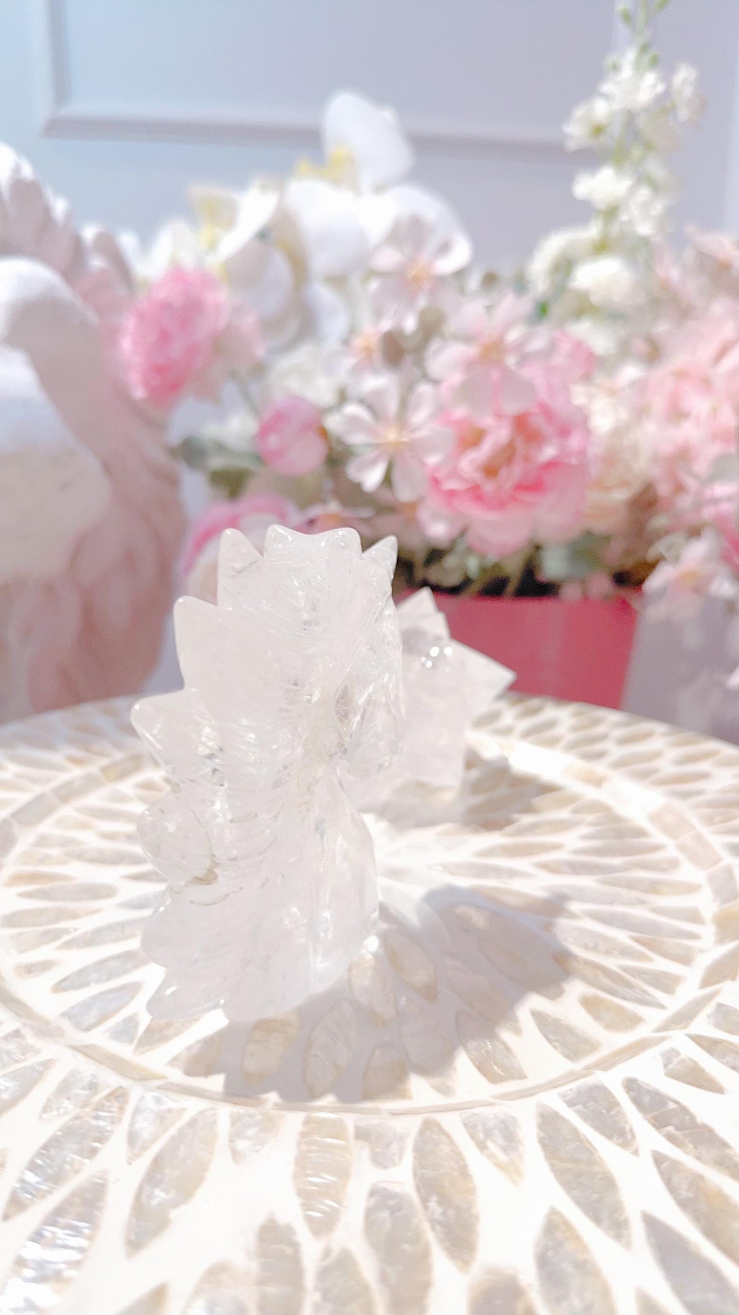 Clear Quartz Merkaba and Unicorn carvings set