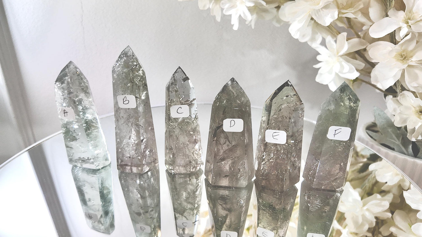 Prasiolite Tower: Green Amethyst Crystal for Heart Chakra