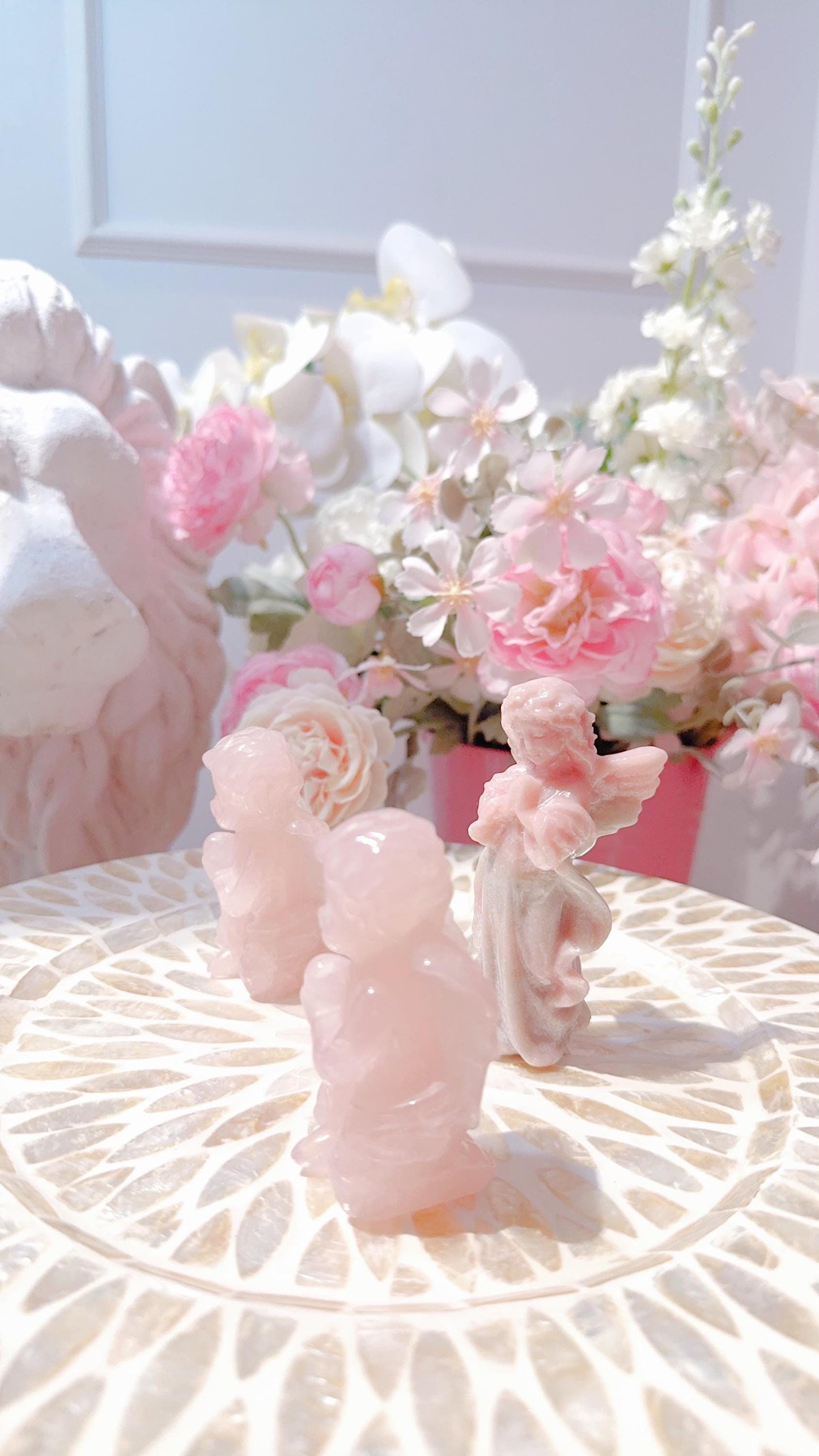 Angels Carvings set- Pink Opal and Rose Quartz.