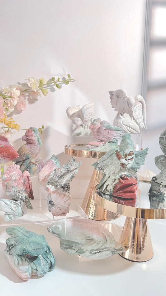Unicorn and Ocean Jasper animal carvings