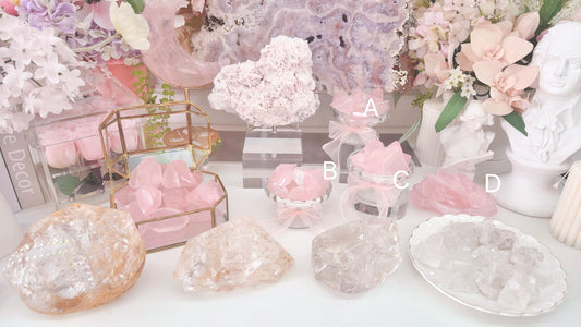Gemmy Rose Quartz freeforms in assorted tray