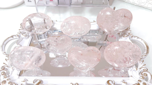Rare Pink Azeztulite in Palms and Hearts- Blush Pink & Clear