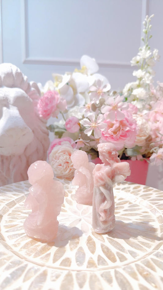 Angels Carvings set- Pink Opal and Rose Quartz.