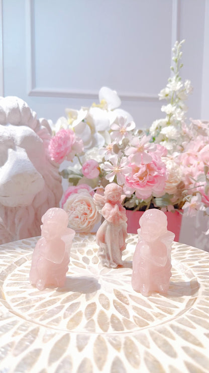 Angels Carvings set- Pink Opal and Rose Quartz.